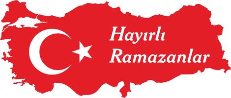 Happy ramadan Turkish Speak: Hayirli ramazanlar. Turkey map Vector Illustration. 