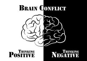Conflicto cerebral. Los humanos tienen pensamientos positivos y negativos. vector