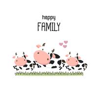 Cute cow Family Father Mother and baby.  vector