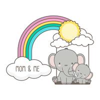 Elephant and baby swing on a rainbow.  vector