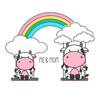Cow and baby swing on a rainbow.
