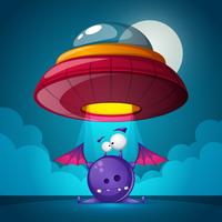 Cartoon characters horror. Ufo illustration. Cartoon landscape. vector