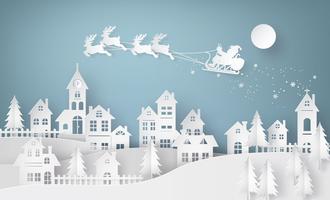 Illustration of Santa Claus on the sky coming to City vector