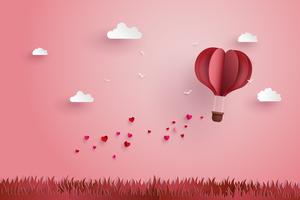 Origami made hot air balloon and cloud vector