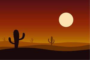Sunset desert with cactus vector background.