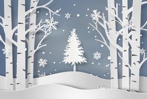 snowflakes and christmas tree vector