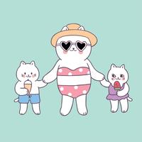 Cartoon cute summer mom and baby cats vector. vector