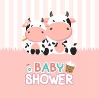 Baby Shower greeting card with little cow. vector