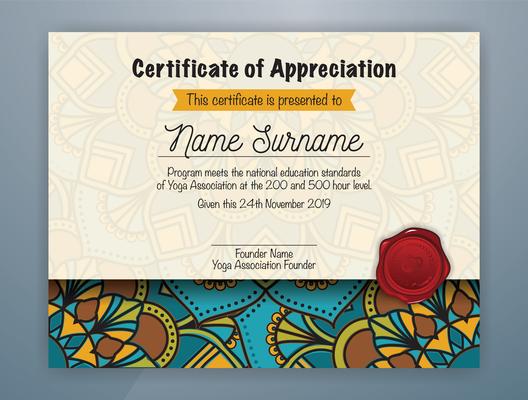 Mandala Bordered Certificate of Appreciation Template Design