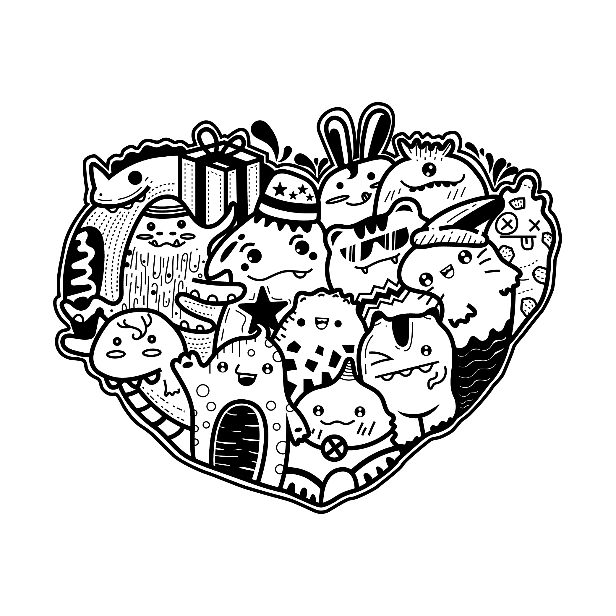Cute Monster Doodle Vector For Happy Birthday Card Download