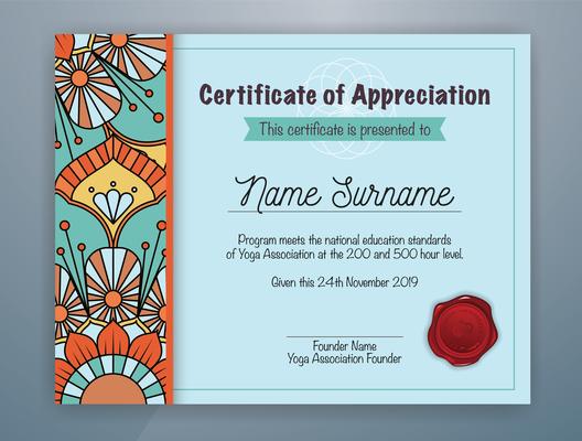 Cyan Mandala Bordered Certificate of Appreciation Template Design