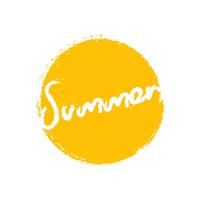 Handwritten phrase Summer with yellow circle brush stroke background. Vector illustration