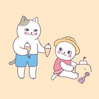 Cartoon cute summer cats and ice cream vector. vector