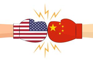 Guantes de boxeo entre banderas de Estados Unidos y China sobre fondo blanco - ilustración vectorial vector