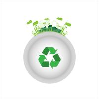 ecology industrial factory with green recycle symbol vector