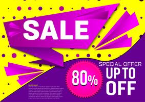 Vector banner sale special offer. Abstract purple and yellow color background. Design concept