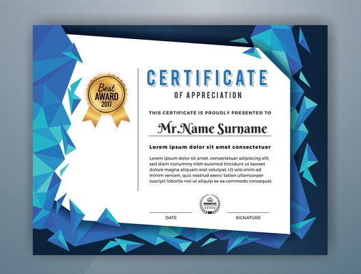 Multipurpose Professional Certificate Template Design. Abstract Blue Polygon Vector illustration