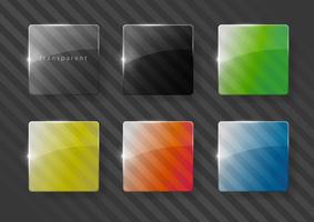 Set of multicolored lenses made of glass or plastic. RGB colors. Vector graphics with transparency effect