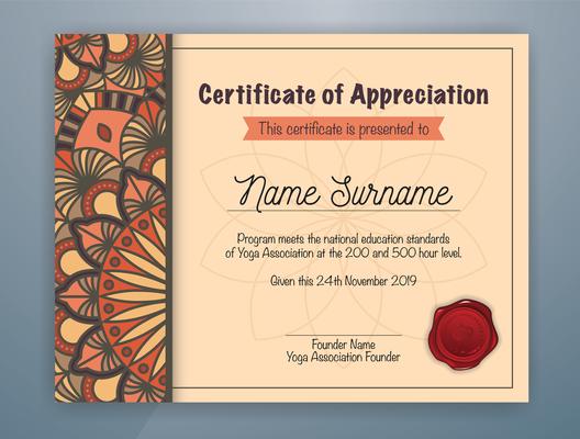 Brown Mandala Bordered Certificate of Appreciation Template Design