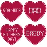 Father's Day cross stitch embroidery on red hearts