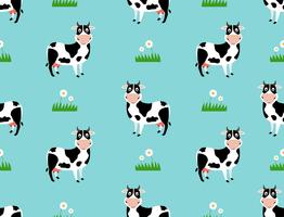 Patrón sin fisuras con dibujos animados lindo de la vaca en el campo de fondo-ilustración vectorial vector