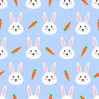 Seamless pattern of cute white rabbit with carrot on white background - Vector illustration 