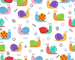 Seamless pattern of cute snail with doodle geometric shape on background - Vector illustration