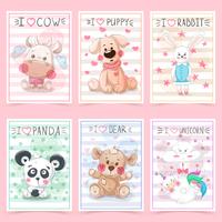 Set teddy animals. Idea for greeting card. vector