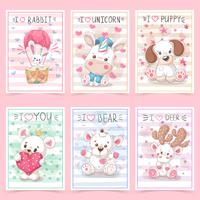 Set teddy animals. Idea for greeting card. vector