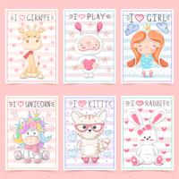 Set animals - crtoon a4 template vector