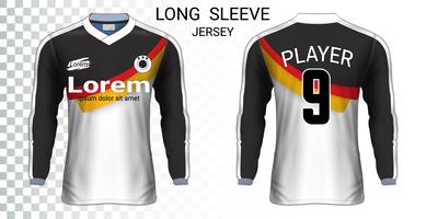 Long sleeve soccer jerseys t-shirts mockup template, Graphic design for football uniforms. vector