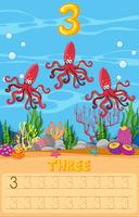 Three octopus underwater worksheet vector