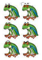 Ranas verdes con diferentes expresiones faciales. vector