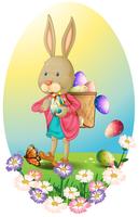 A bunny carrying a bag of Easter eggs