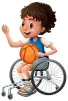 Niño en silla de ruedas jugando baloncesto vector