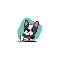 Cute french bulldog puppy with red headphones on neck vector