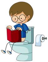 Boy on the toilet reading book vector