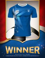 Sport poster template with Soccer jersey team design gold and blue trend background.