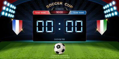 Digital timing scoreboard, Football match with the flag, Strategy broadcast graphic template. vector