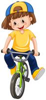 Un niño montando bicicleta sobre fondo blanco vector