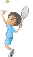 Un niño jugando al tenis vector