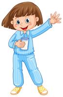 Girl in blue pajamas with glass of milk vector