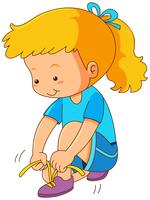 Girl tying shoelaces on white background vector