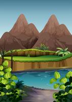 Riverside View with Forest and Mountain vector