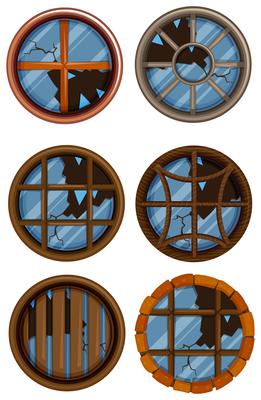 Round windows with broken glass