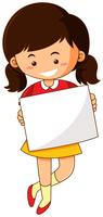 Happy girl holding white paper vector