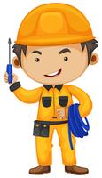 Electrician holding screwdriver and wire vector