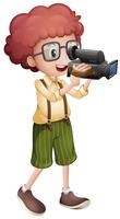 Boy filming with vdo camera vector