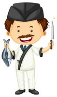 Sushi chef with fish and knife vector
