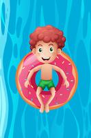 Young boy relaxing in a inflatable ring vector